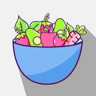 taze ve lezzetli sebze kase, vektör çizim içinde