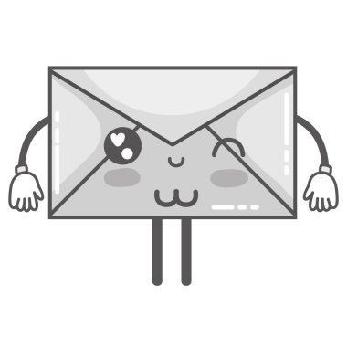 gri tonlamalı kawaii şirin komik e-posta iletisi vektör çizim