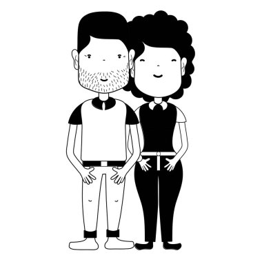 saç modeli ve rahat kıyafetler, vektör çizim ile kontur güzel çift