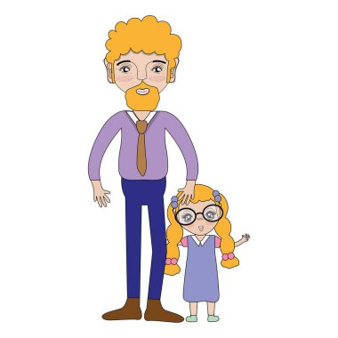 Baba ve kızı beyaz arka plan, vektör çizim üzerinde