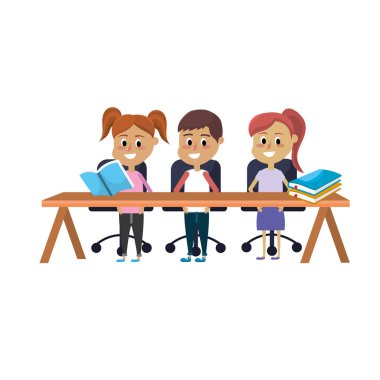 ahşap Resepsiyon vektör çizim içinde oturan çocuklar öğrenci