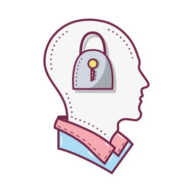 renk siluet kafa asma kilit içinde vektör çizim ile