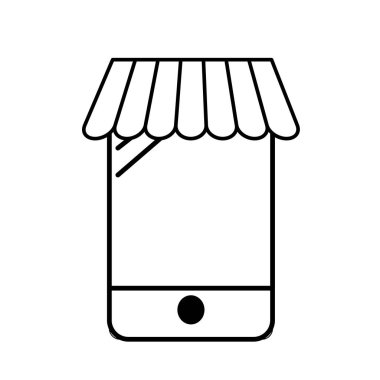 Satın almak ve satmak ürünler online vektör çizim teknoloji akıllı telefon hattı