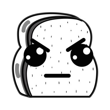 satır kawaii şirin kızgın doğranmış ekmek, vektör çizim tasarım