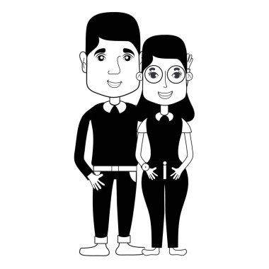 saç modeli ve rahat kıyafetler, vektör çizim ile kontur güzel çift