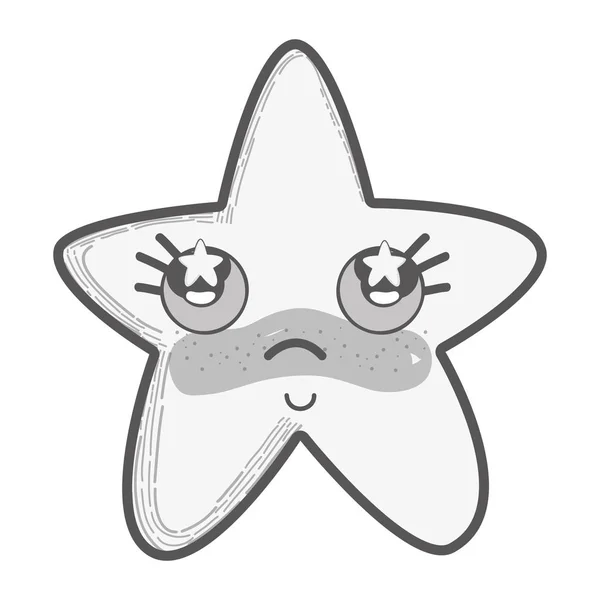 Witte Kawaii Star Denken Met Wangen Sterren Binnen Ogen Vectorillustratie — Stockvector