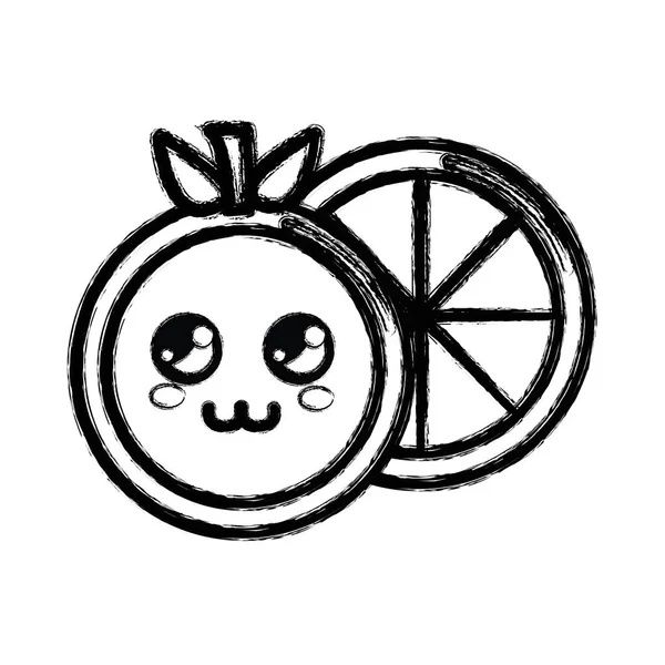 Contorno Kawaii Lindo Pensamiento Naranja Fruta Vector Ilustración — Vector de stock
