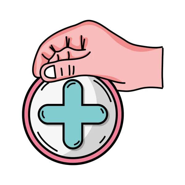 Mão Com Símbolo Medicina Cruzada Para Ajudar Pessoas Ilustração Vetorial —  Vetores de Stock