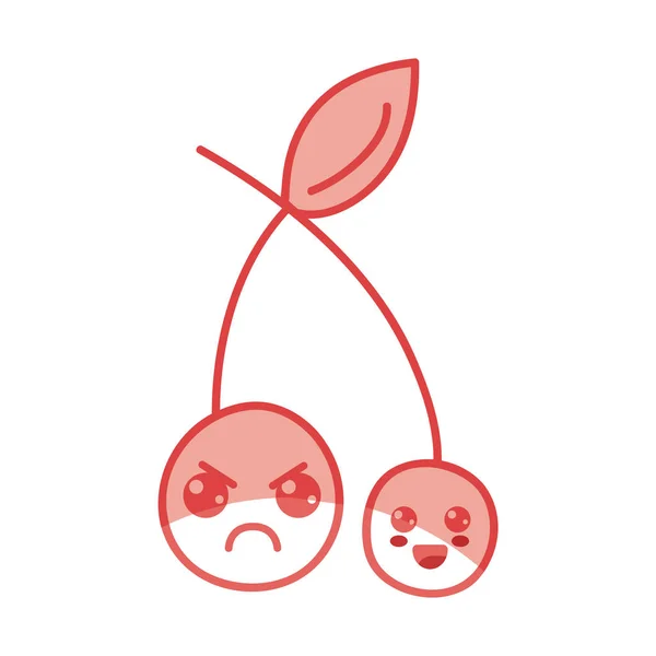 Silhouet Kawaii Schattig Gelukkig Boos Aardbei Fruit Vectorillustratie — Stockvector