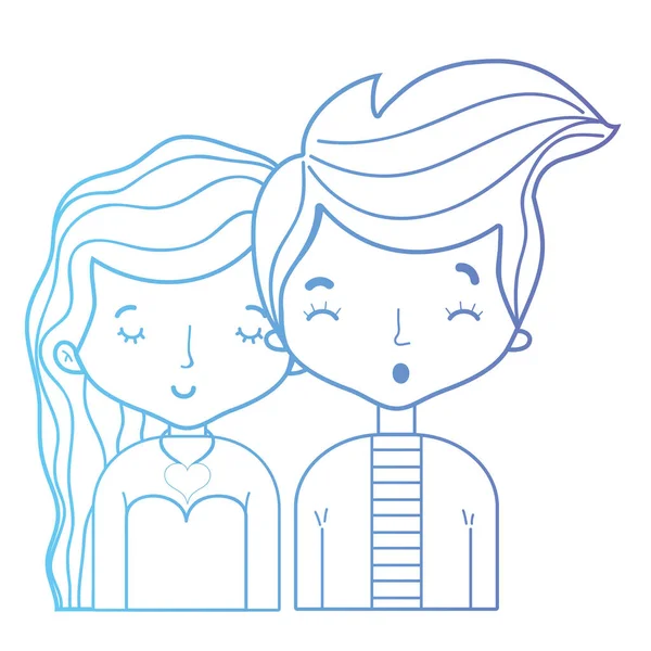 Line Beauty Couple Together Hairstyle Design Vector Illustration — Stock Vector