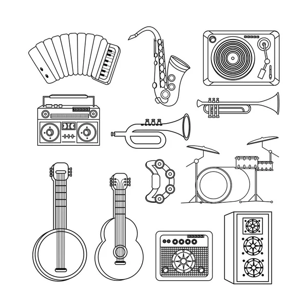 Set Professional Instruments Play Music Event Vector Illustration — Stock Vector