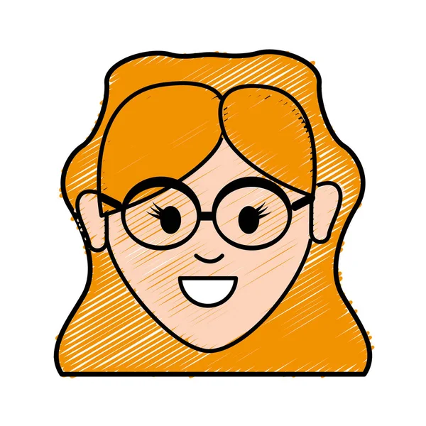 Mujer Cara Feliz Con Gafas Peinado Ilustración Vectorial — Vector de stock