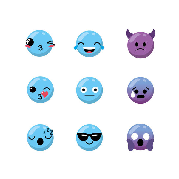 set kawaii emoji emotion design icon vector illustration