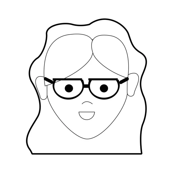Linha Mulher Bonita Feliz Com Óculos Penteado Ilustração Vetorial — Vetor de Stock