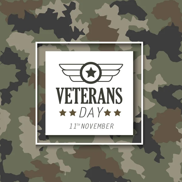 Giornata Dei Veterani Con Emblema Tela Militare Sfondo Vettoriale Illustrazione — Vettoriale Stock