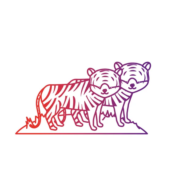 Línea Lindo Tigre Animal Pareja Juntos Vector Ilustración — Vector de stock