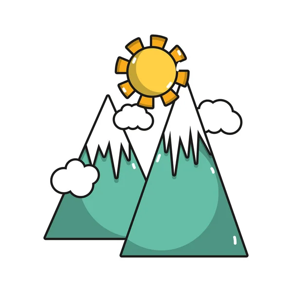 Montañas Nevadas Con Nubes Ilustración Vectores Solares — Archivo Imágenes Vectoriales