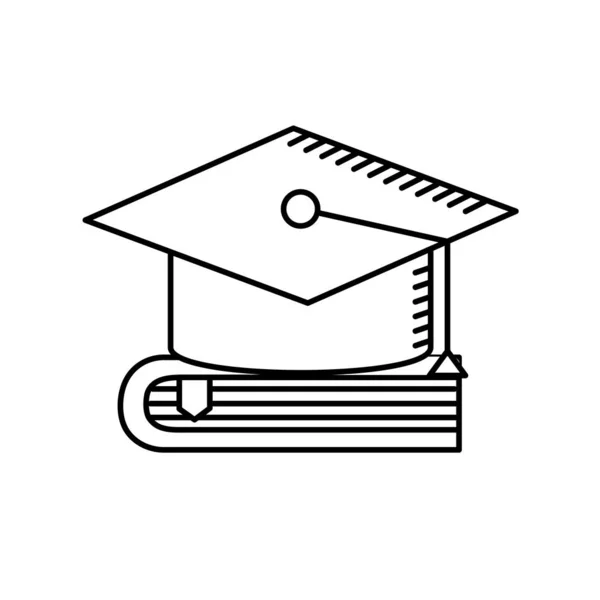 Graduation Chapeau Ligne Sur Illustration Vectorielle Livre Proche — Image vectorielle