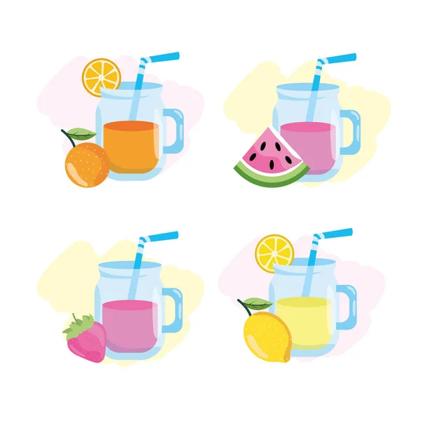 Set Tropensaft Und Limonade Mit Fruchtvektorillustration — Stockvektor