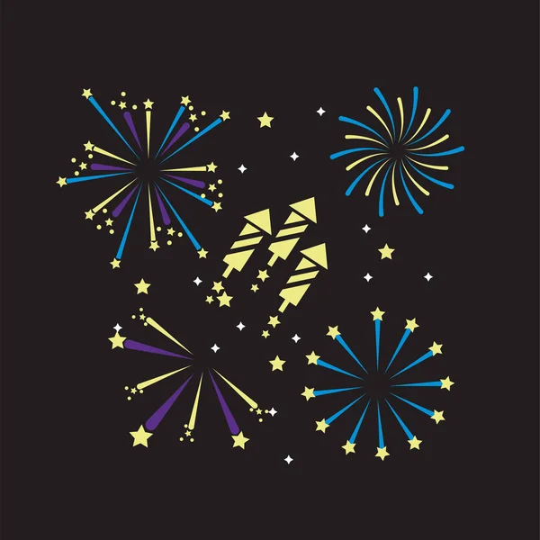 Decorazione Notturna Fuochi Artificio Evento Vacanza Vettoriale Illustrazione — Vettoriale Stock