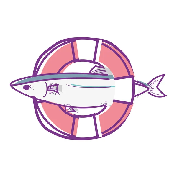fish with life buoy object design vector illustration