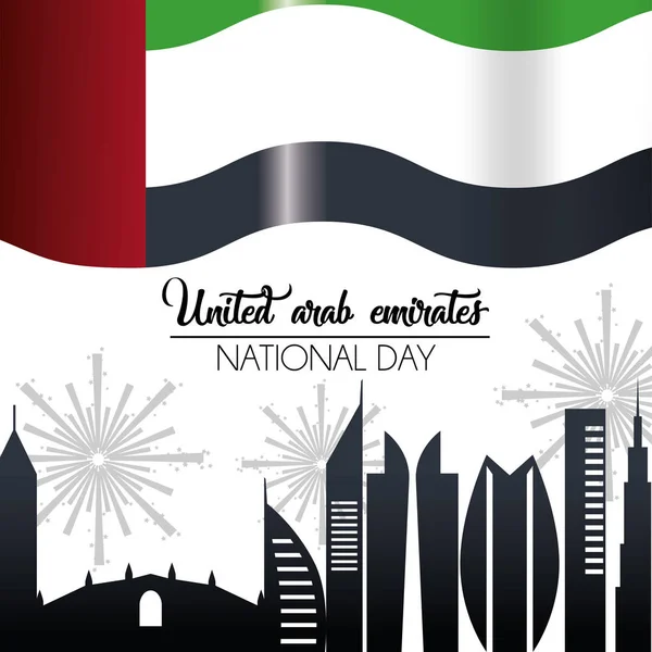 Uae Bandeira Com Construção Firewords Celebração Vetor Ilustração — Vetor de Stock