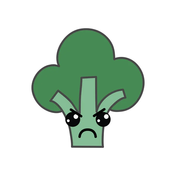 Kawaii Roztomilý Zlobí Brokolice Zeleninu Vektorové Ilustrace — Stockový vektor