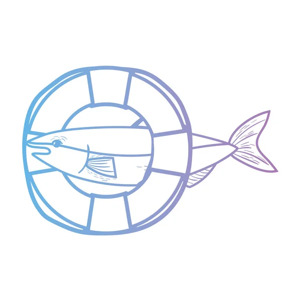 Line Fish Life Buoy Object Design Vector Illustration — Stock Vector
