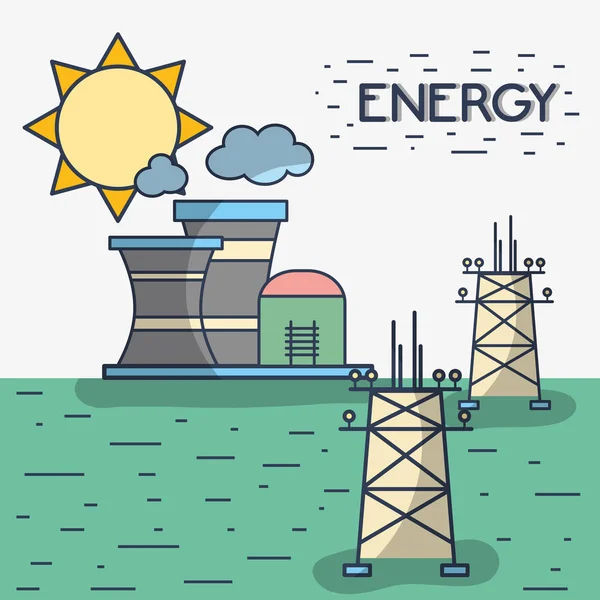 Fabrikverschmutzung Mit Energietürmen Vektor Illustration — Stockvektor