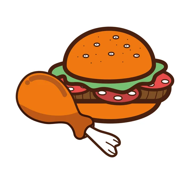 Hamburguesa Pollo Muslo Icono Comida Vector Ilustración — Vector de stock