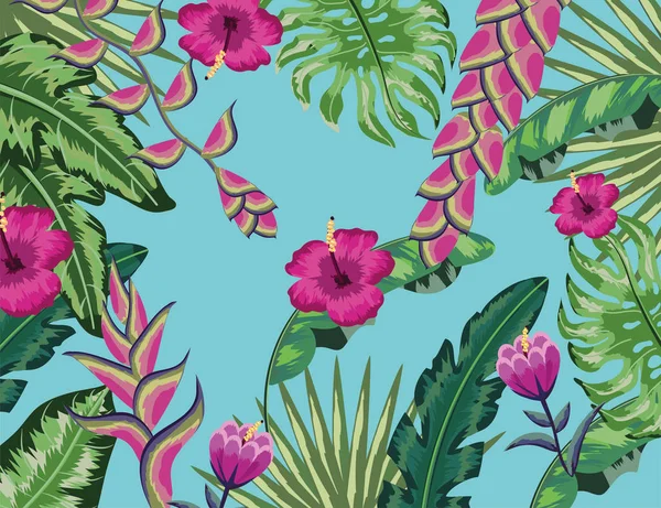 Fleurs Naturelles Avec Des Feuilles Tropicales Illustration Vectorielle Fond — Image vectorielle