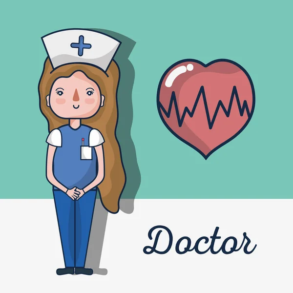 Infirmière Spécialisée Avec Illustration Vectorielle Signal Battement Coeur — Image vectorielle