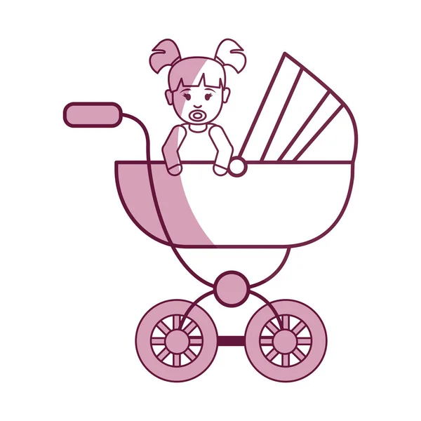 Baby Flicka Med Frisyr Inuti Vagnen Vektorillustration — Stock vektor