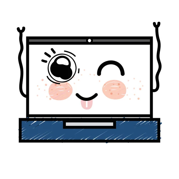 Kawaii Söt Rolig Laptop Teknik Vektorillustration — Stock vektor