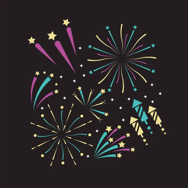 Notte Fuoco Artificio Decorazione Festeggiare Vacanza Vettoriale Illustrazione — Vettoriale Stock