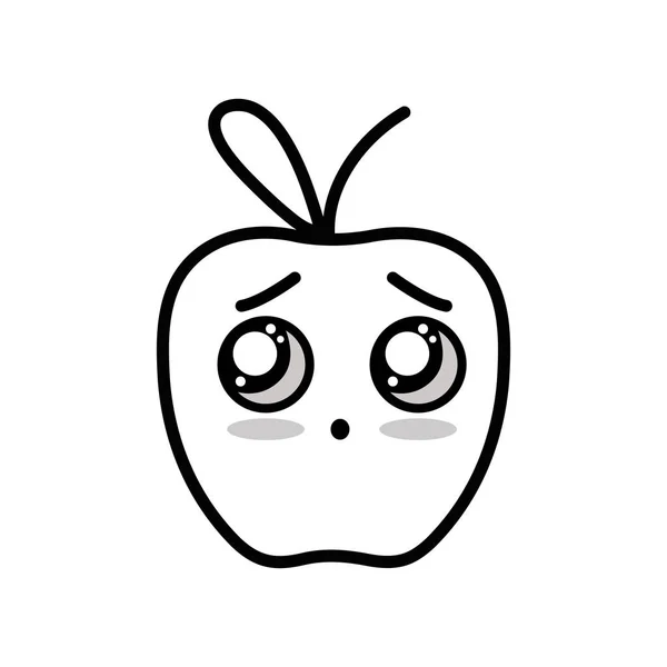 Line Kawaii Söta Anbud Apple Frukt Vektor Illustration — Stock vektor