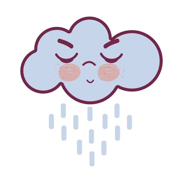 Kawaii Lluvia Nube Enojado Con Los Ojos Las Mejillas Cerradas — Archivo Imágenes Vectoriales