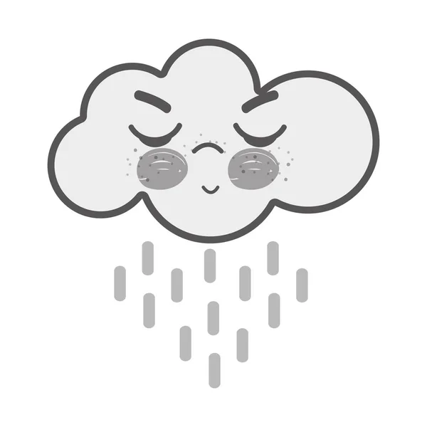 Kawaii Branco Chuva Nuvem Com Raiva Olhos Bochechas Fechadas Design — Vetor de Stock