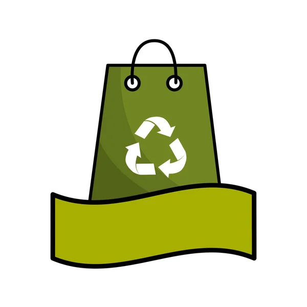 Grüne Tüte Mit Recycling Symbol Und Band Vektorillustration — Stockvektor