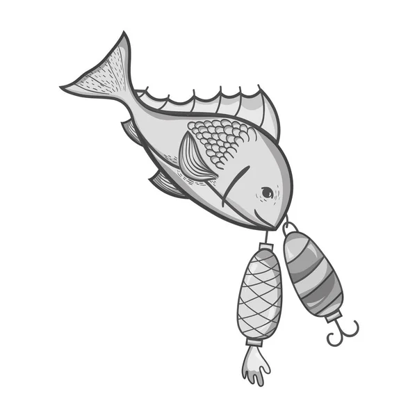 Échelle Gris Poisson Bitting Spinner Objet Pour Attraper Illustration Vectorielle — Image vectorielle