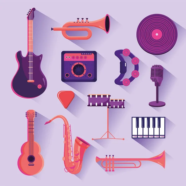 Establecer Instrumentos Profesionales Para Celebración Del Festival Música Vector Ilustración — Vector de stock