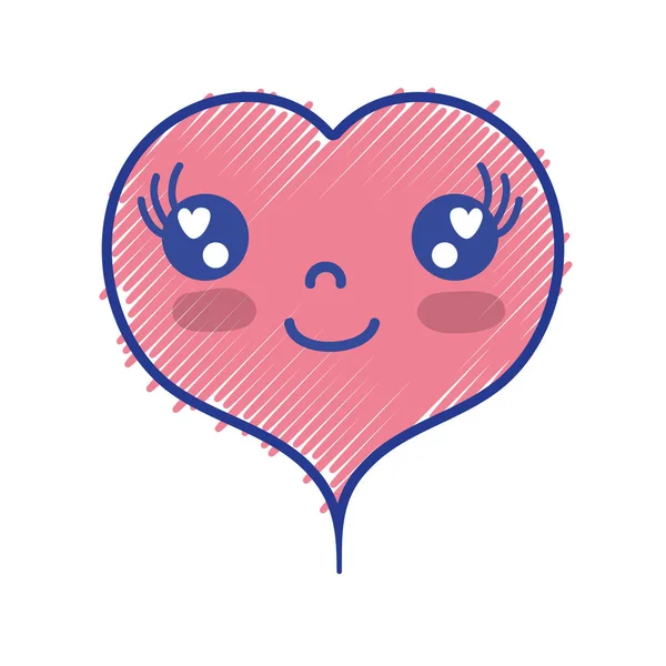 Kawaii Lindo Corazón Feliz Diseño Vector Ilustración — Archivo Imágenes Vectoriales