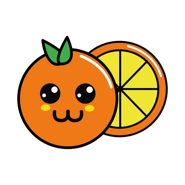 Kawaii Schöne Glückliche Orange Frucht Vektorillustration — Stockvektor
