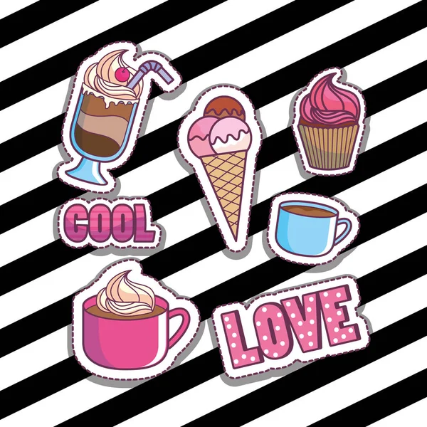 Icon Set Van Dessert Zoet Voedsel Thema Vectorillustratie — Stockvector