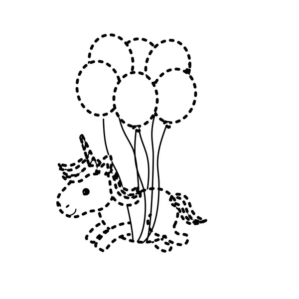 Forme Pointillée Beauté Licorne Avec Ballons Décoration Illustration Vectorielle Conception — Image vectorielle
