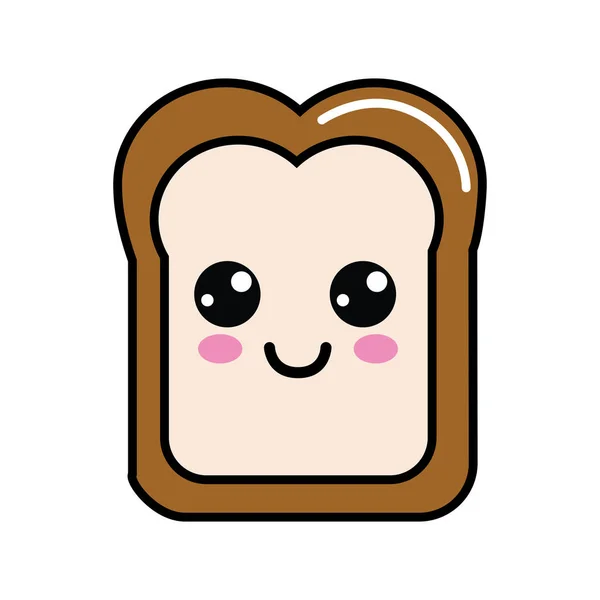 Kawaii Cute Happy Bread Icon Vector Illustration - Stok Vektor