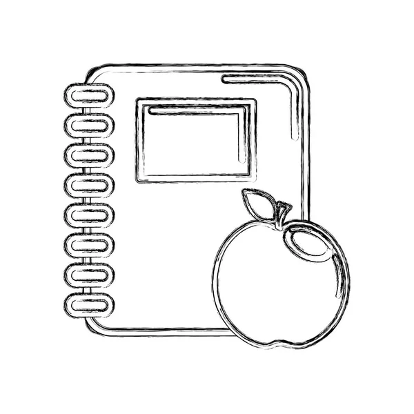 Contorno Anillos Portátil Herramienta Con Fruta Manzana Vector Ilustración — Vector de stock