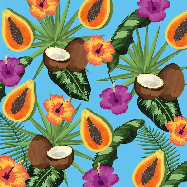 Frutti Tropicali Foglie Piante Sfondo Vettore Illustrazione — Vettoriale Stock