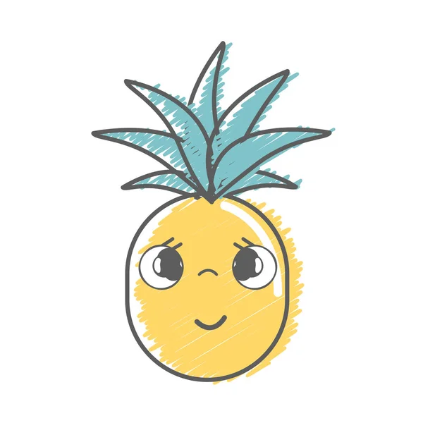 Kawaii Cute Shy Pineapple Vegetable Vector Illustration — Stock Vector