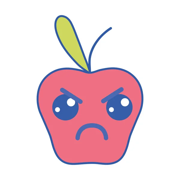 Kawaii Cute Angry Apple Fruit Vector Illustration — Stock Vector